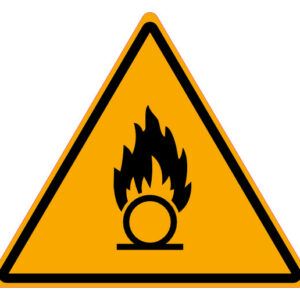 W028 oxiderende stoffen gevaar bord, waarschuwingsbord oxiderende stoffen NEN 7010